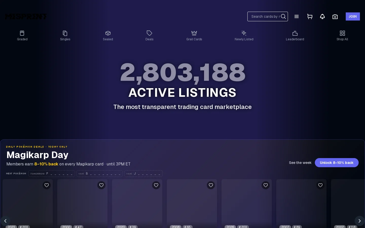 Misprint Homepage screenshot