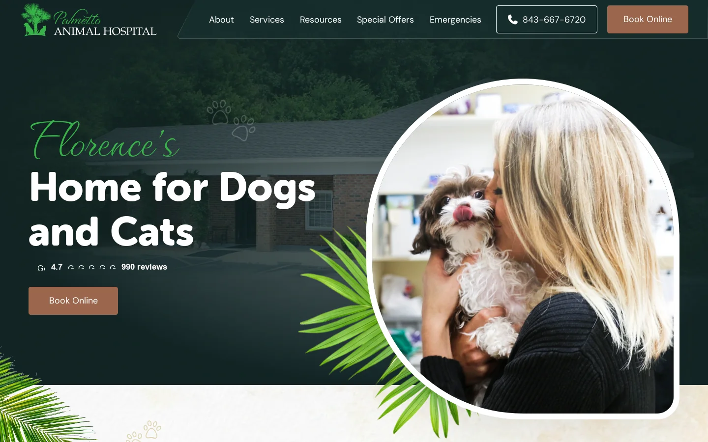 Palmetto Animal Hospital Homepage screenshot