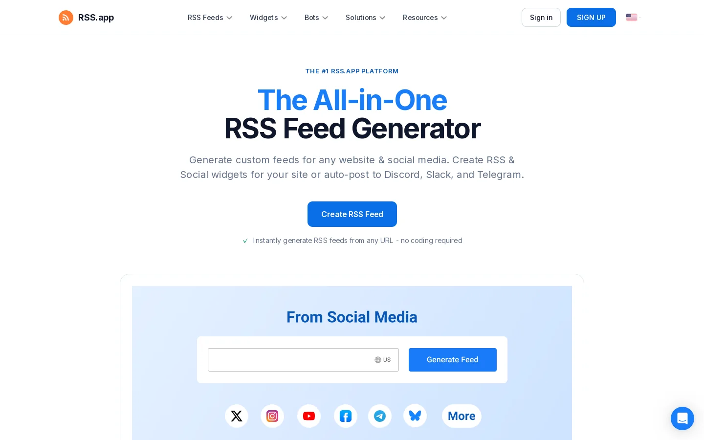 RSS.app Homepage screenshot