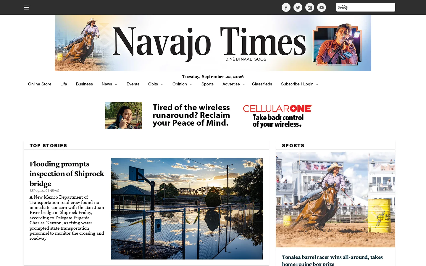 Navajo Times Homepage screenshot