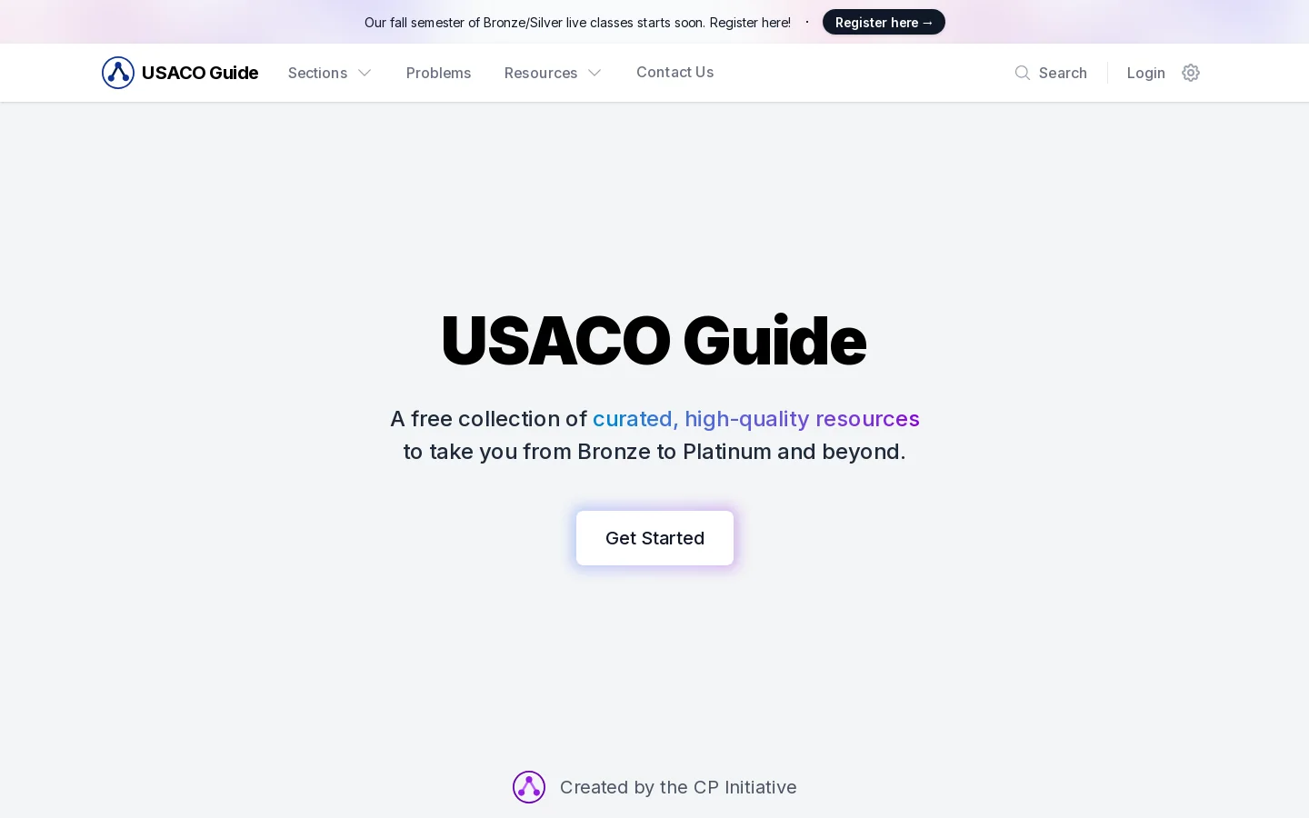 USACO Guide Homepage screenshot