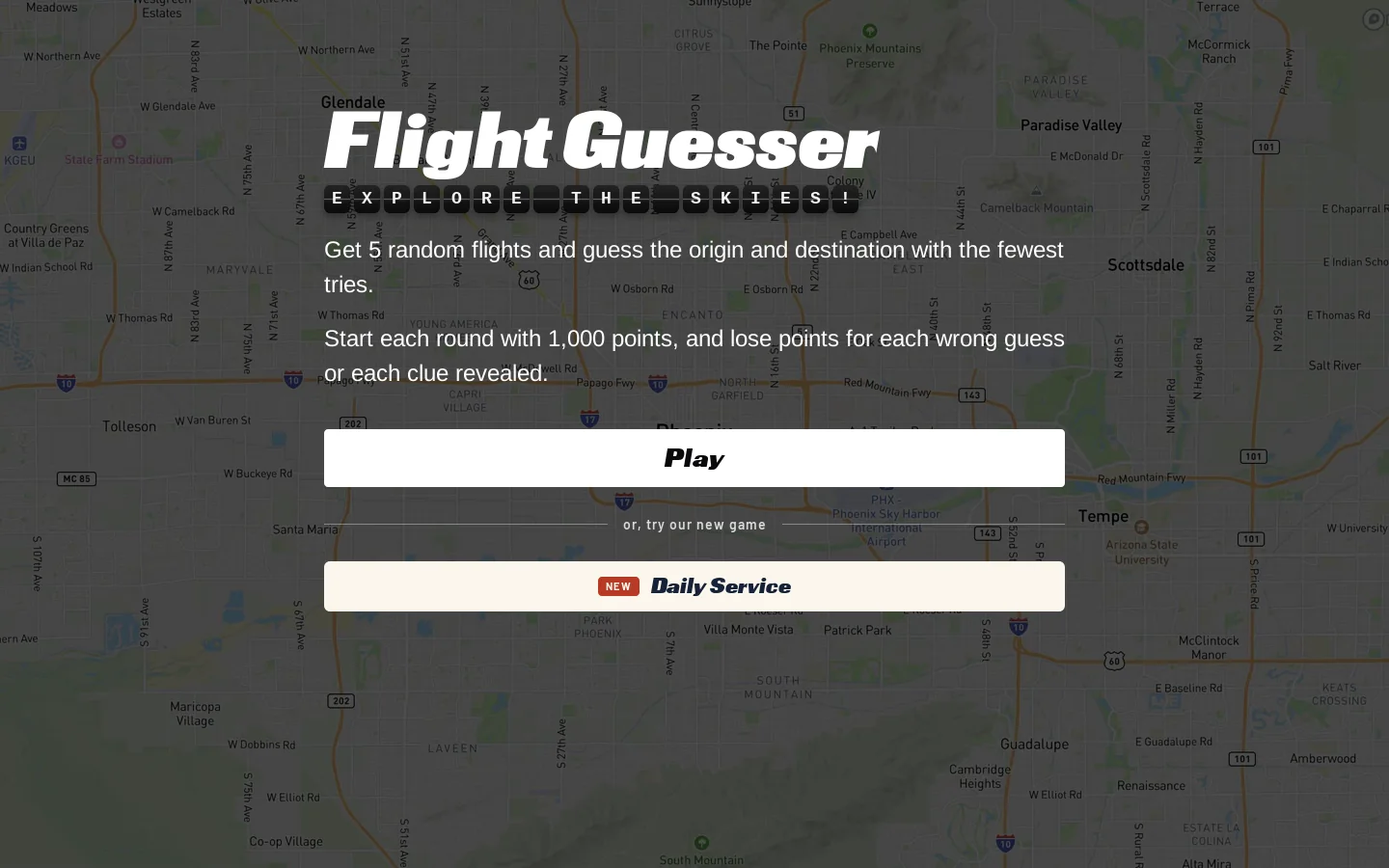Flight Guesser Homepage screenshot