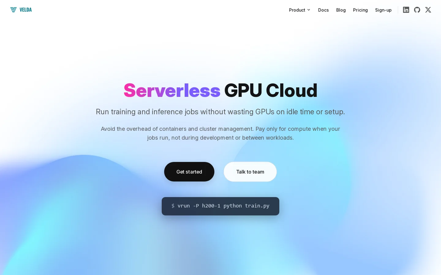 Velda Homepage screenshot