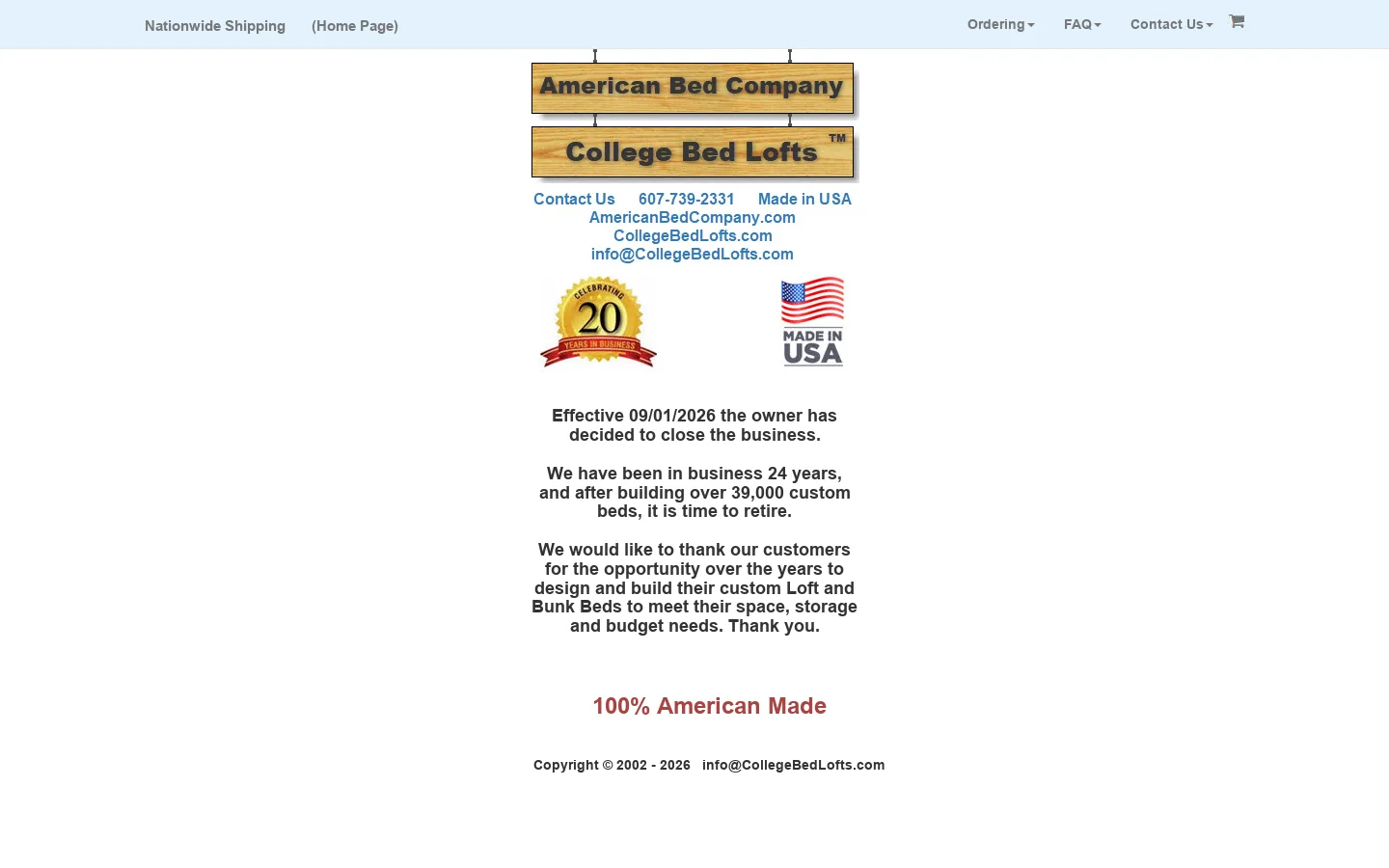 Loft Bed Bunk Beds. Youth Teen College Adults. Made In USA. Homepage screenshot