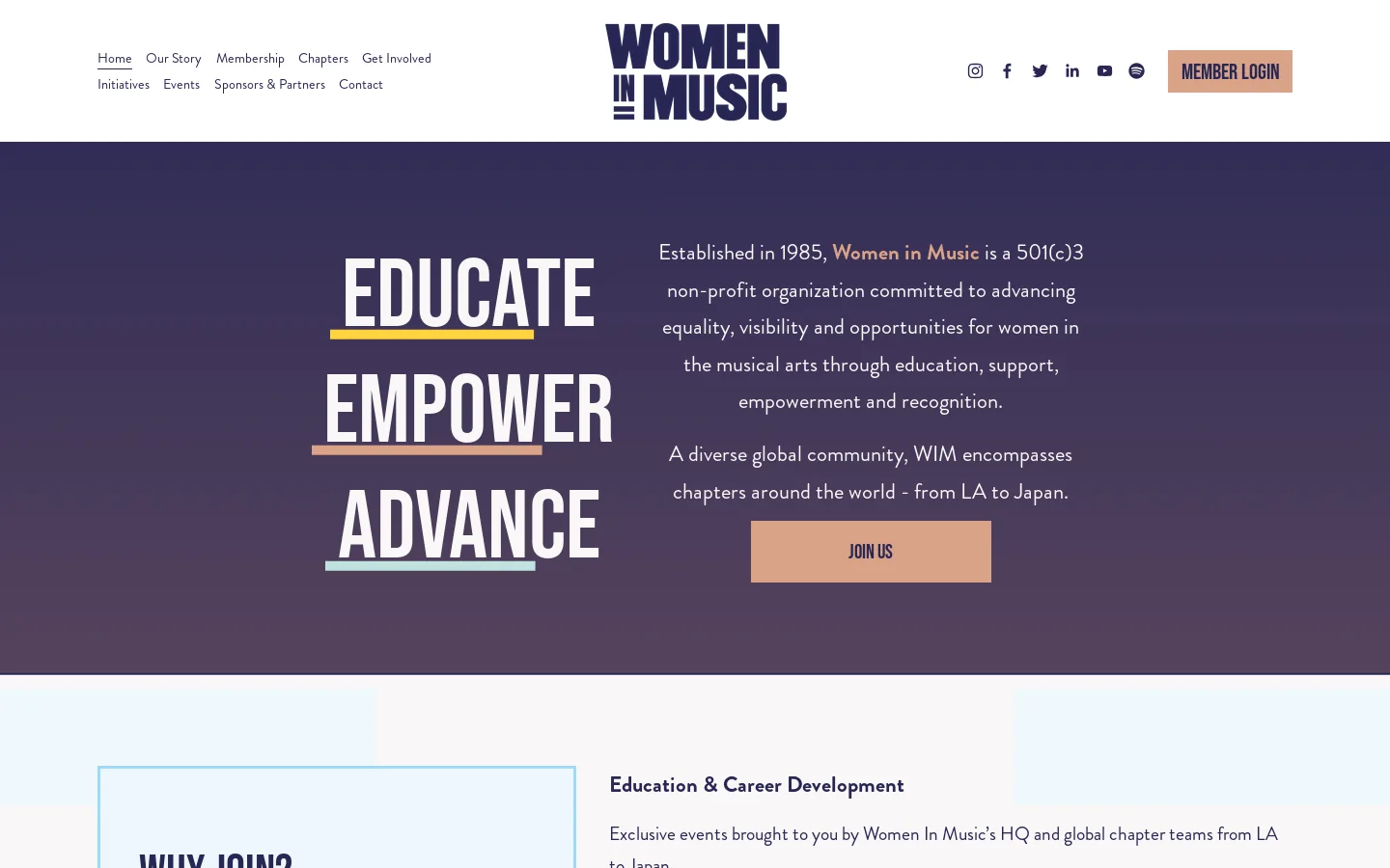 Women in Music Homepage screenshot