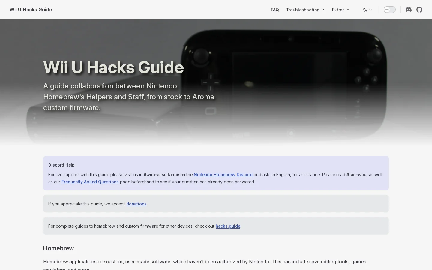 Wii U Hacks Guide Homepage screenshot