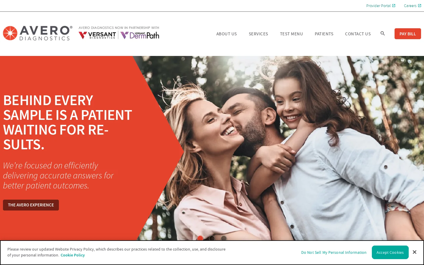 Home - Avero Diagnostics Homepage screenshot