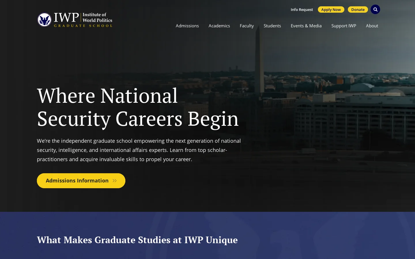 The Institute of World Politics Graduate School Homepage screenshot