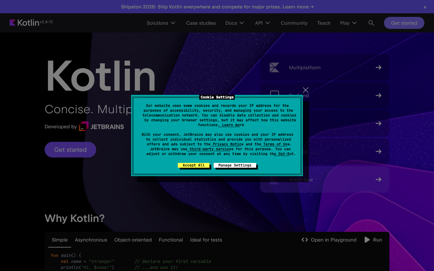 Kotlin Programming Language Homepage screenshot