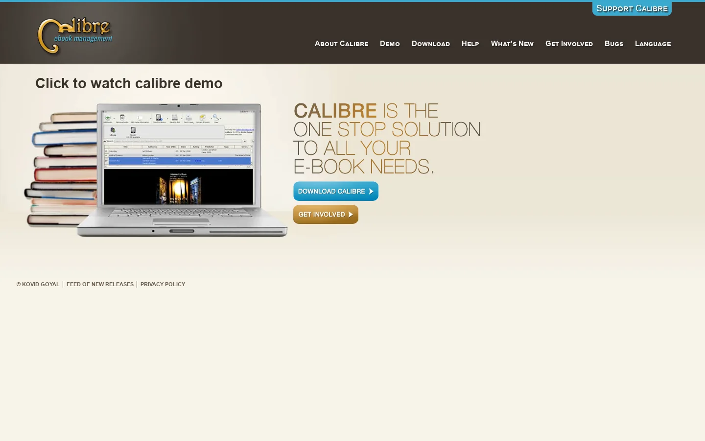 calibre - E-book management Homepage screenshot