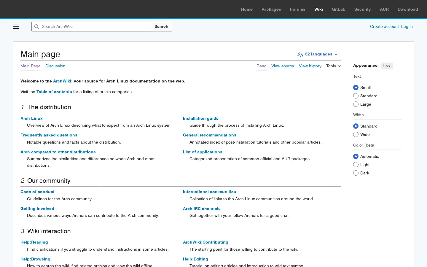 ArchWiki Homepage screenshot