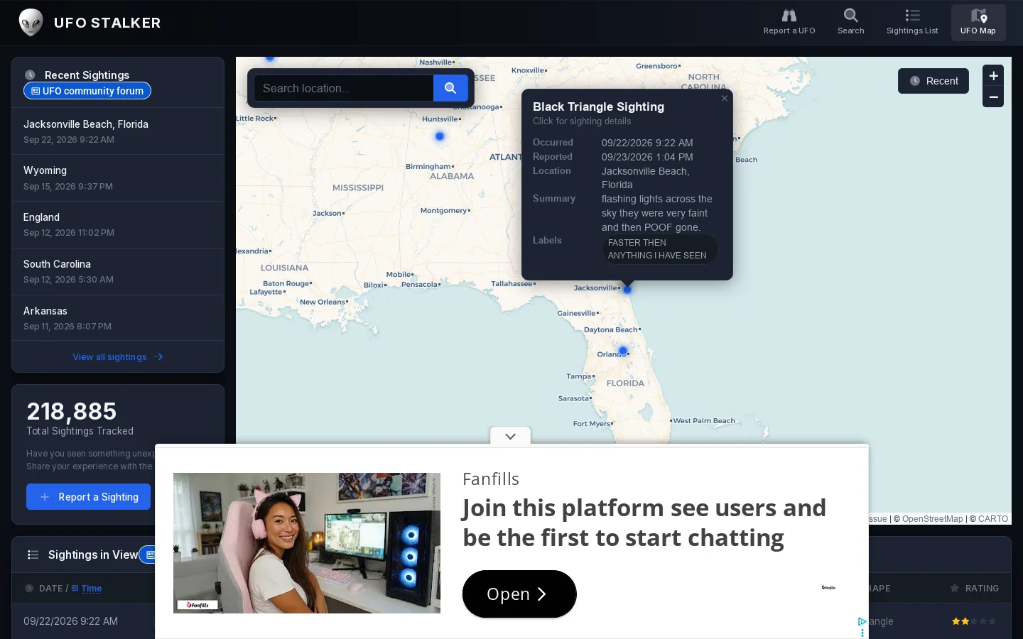 UFO Stalker Homepage screenshot