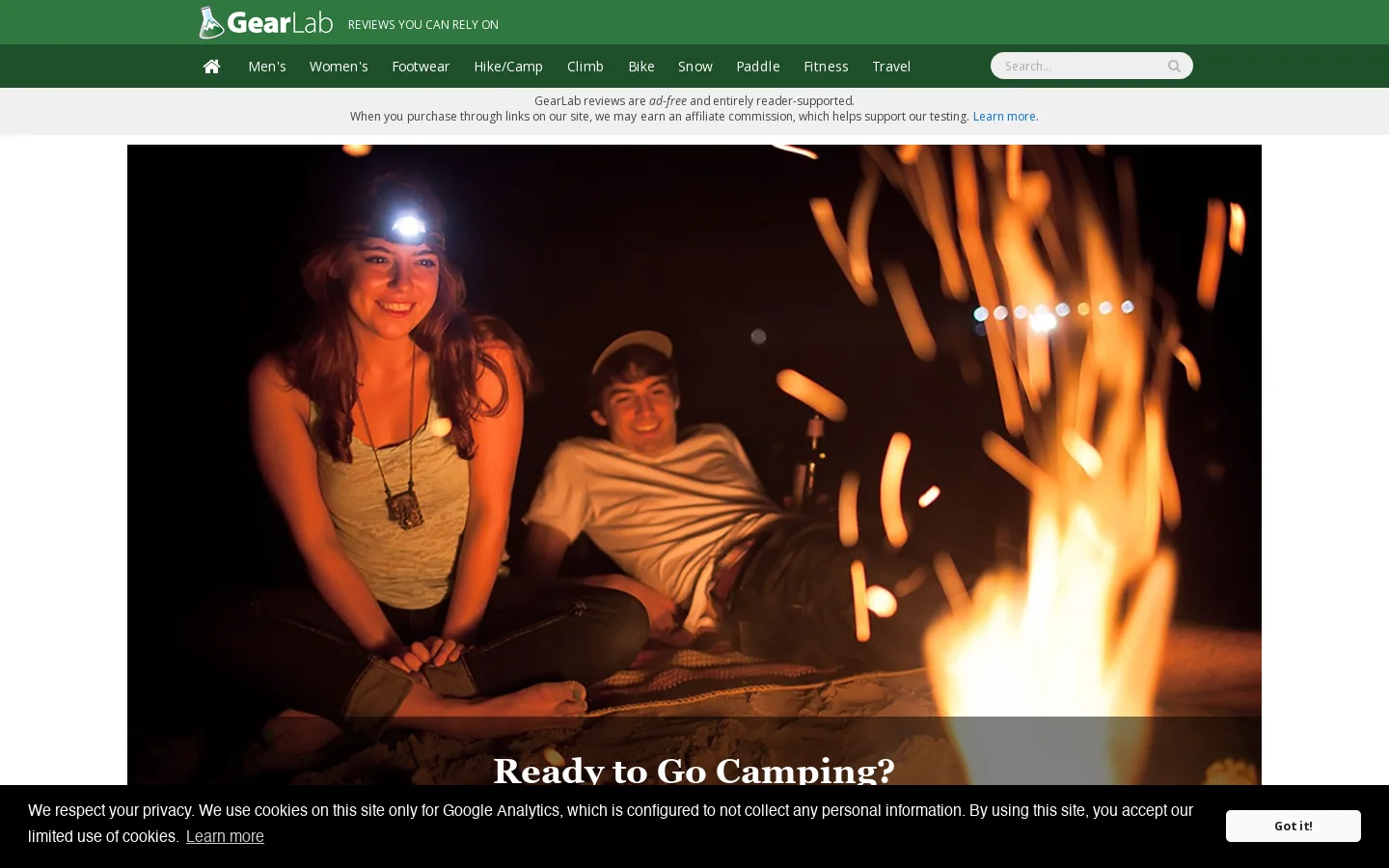 GearLab | The World's Best Outdoor Product Reviews Homepage screenshot