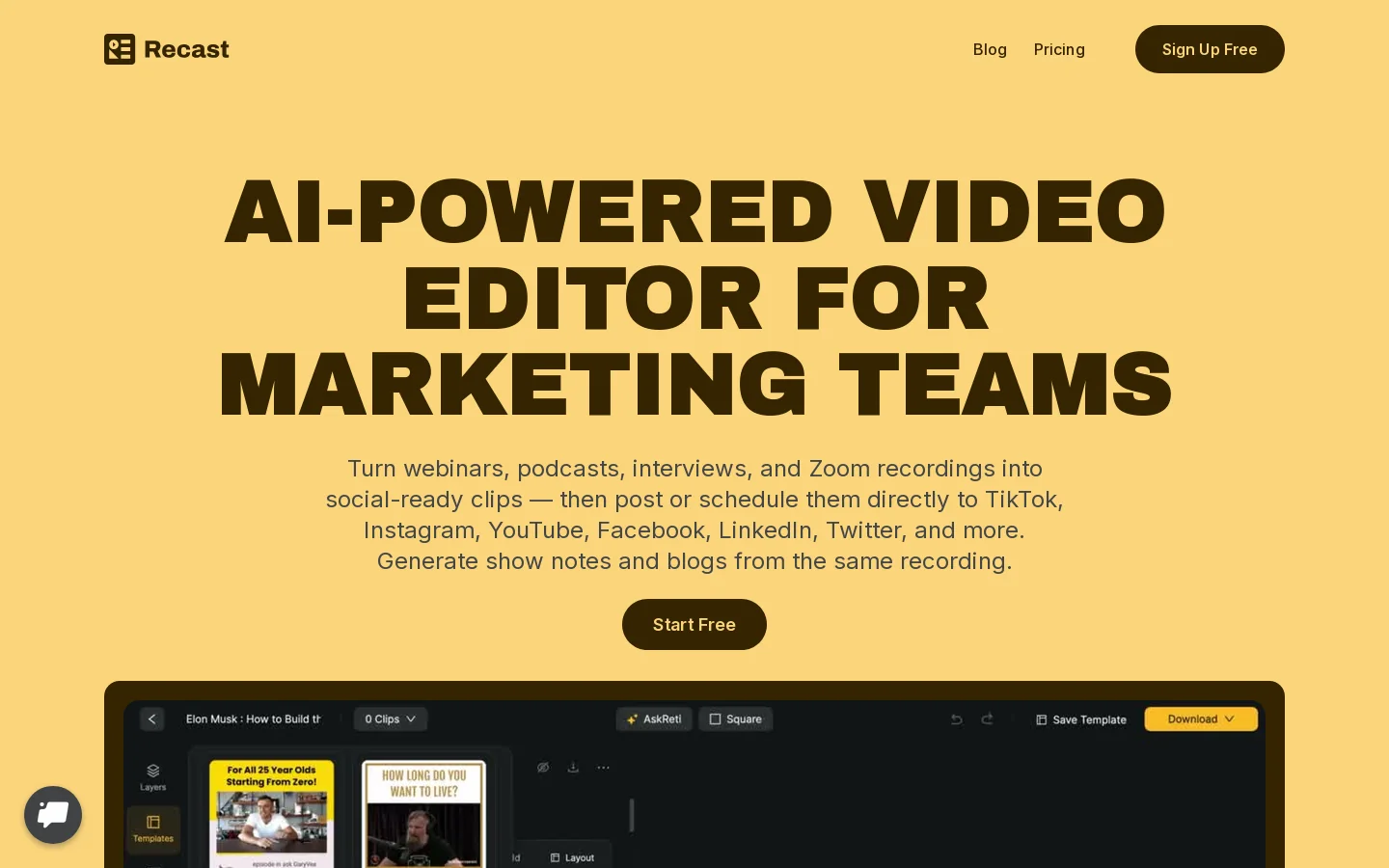 Recast Studio Homepage screenshot