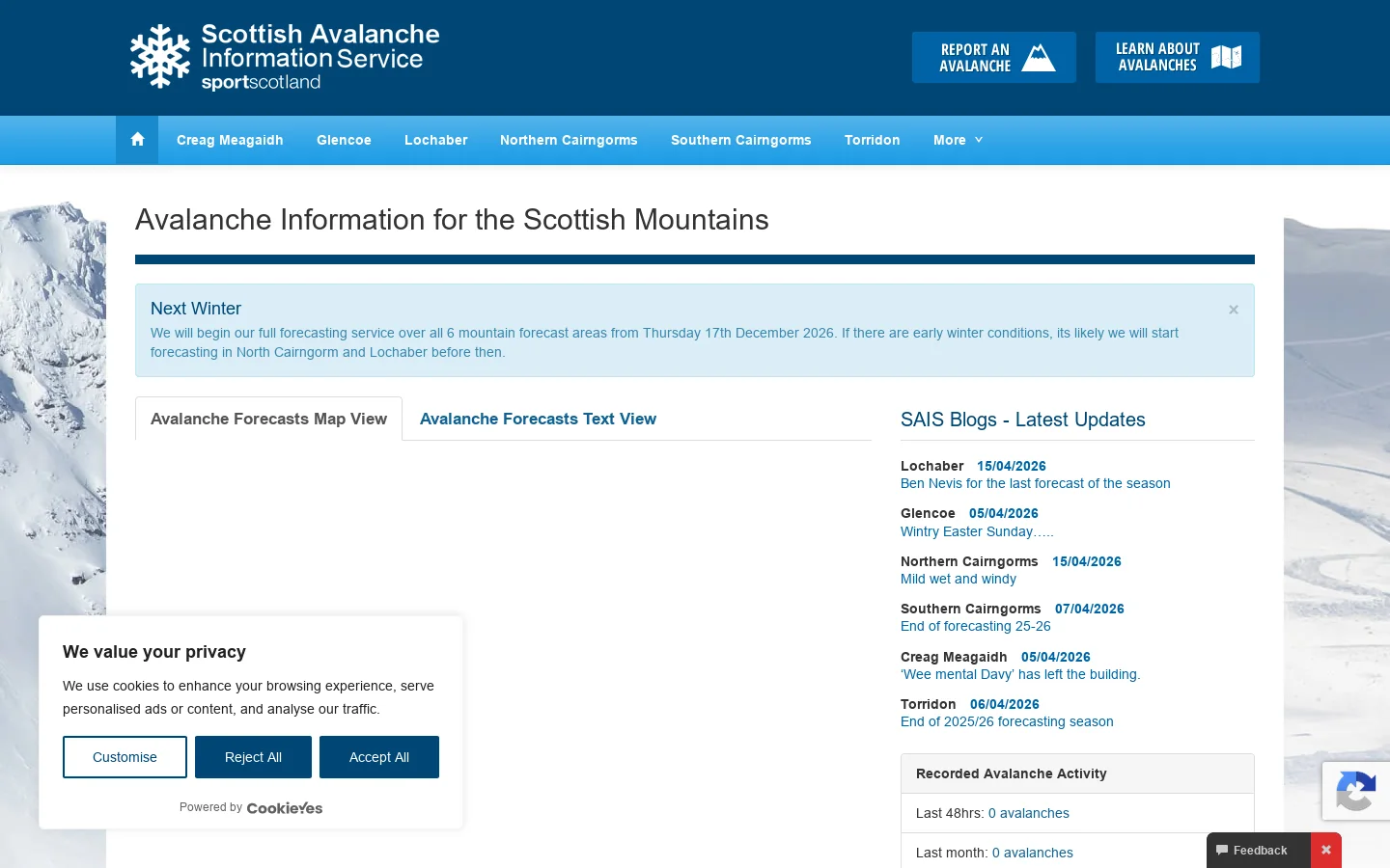 Home - Scottish Avalanche Information Service Homepage screenshot
