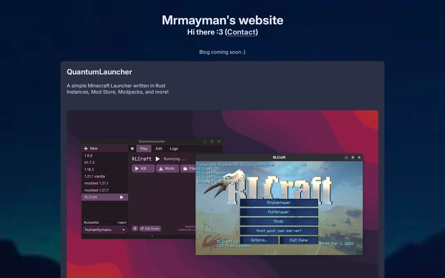 Mrmayman's Website Homepage screenshot