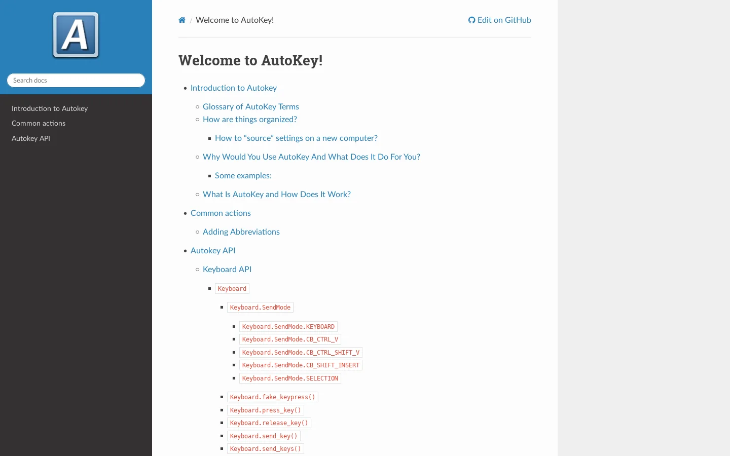 AutoKey 0.96.0 documentation Homepage screenshot
