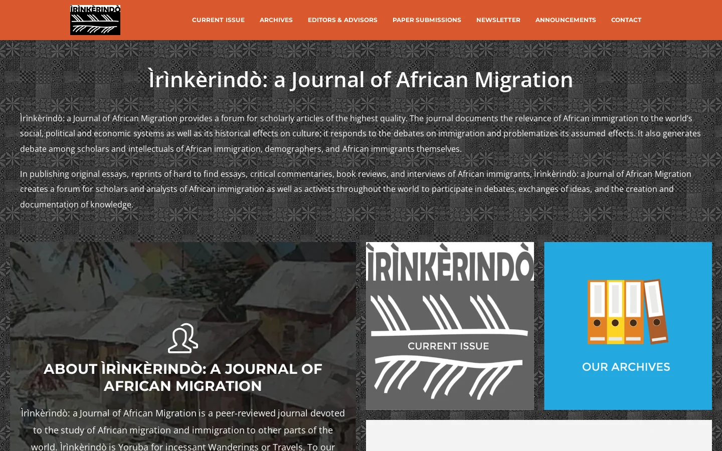 Ìrìnkèrindò: a Journal of African Migration Homepage screenshot