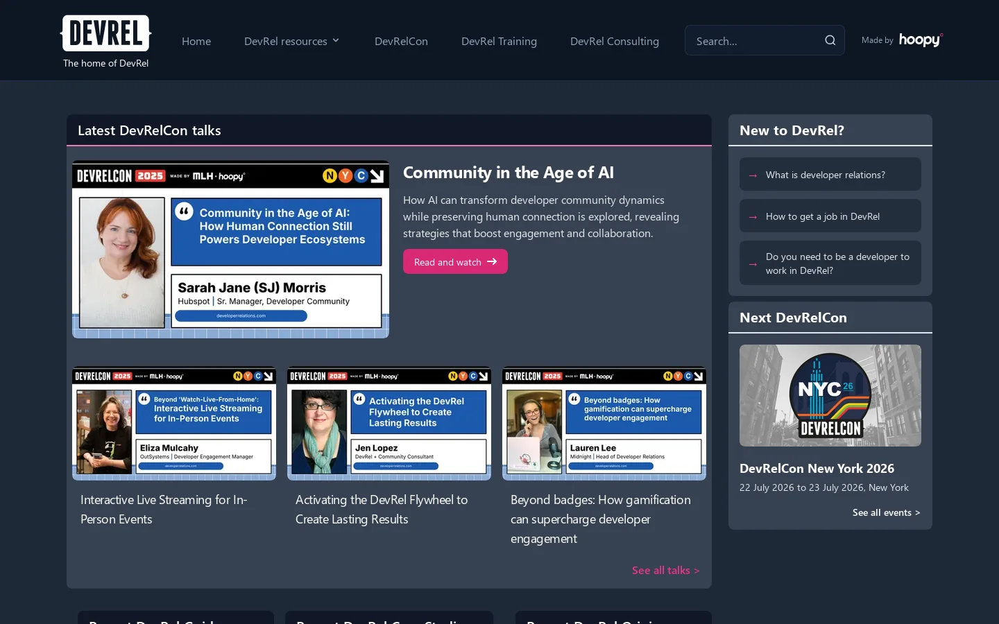 DeveloperRelations.com Homepage screenshot
