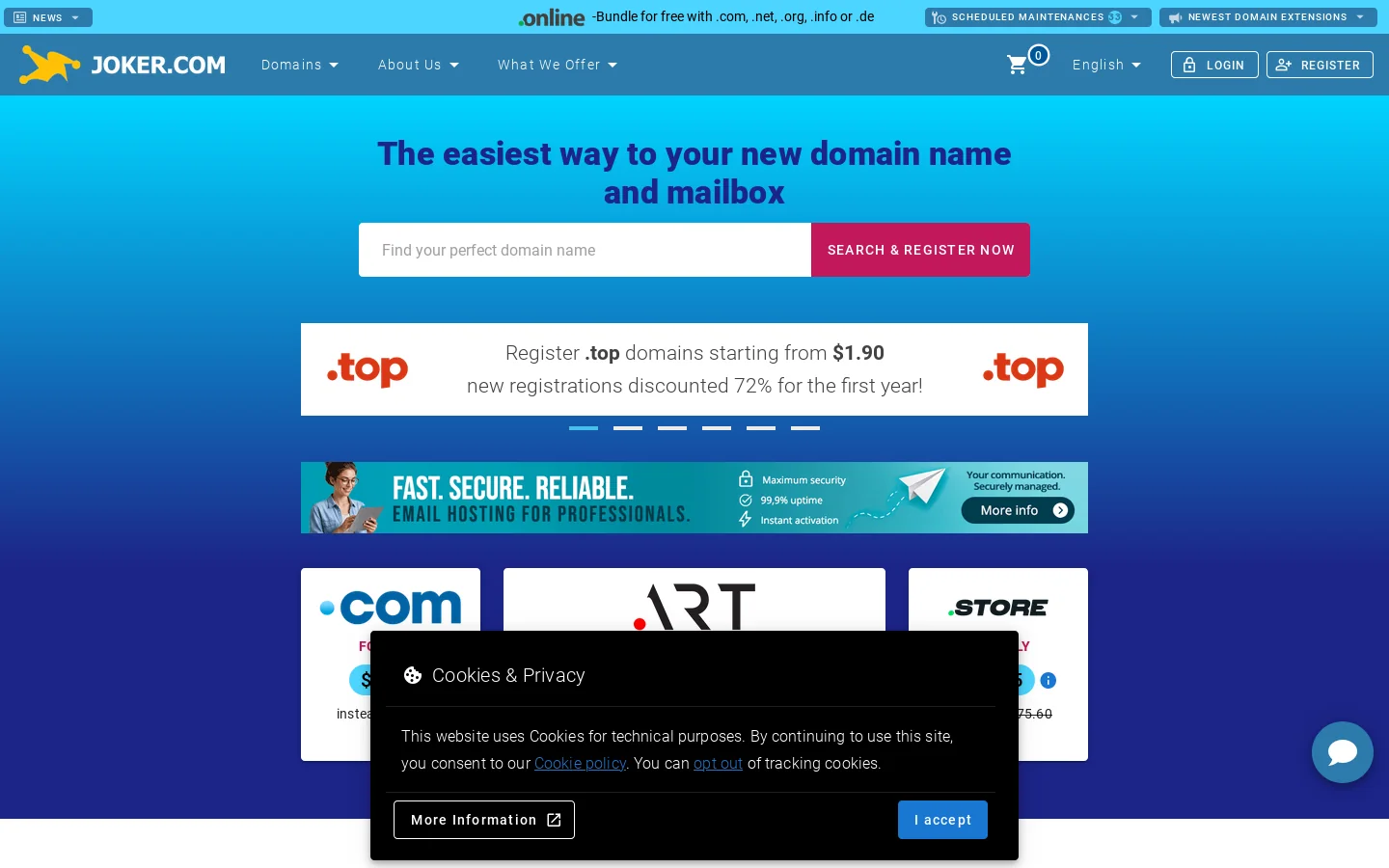 Domain Name Registrations at Joker.com - Getting and managing domain names has never been so easy Homepage screenshot