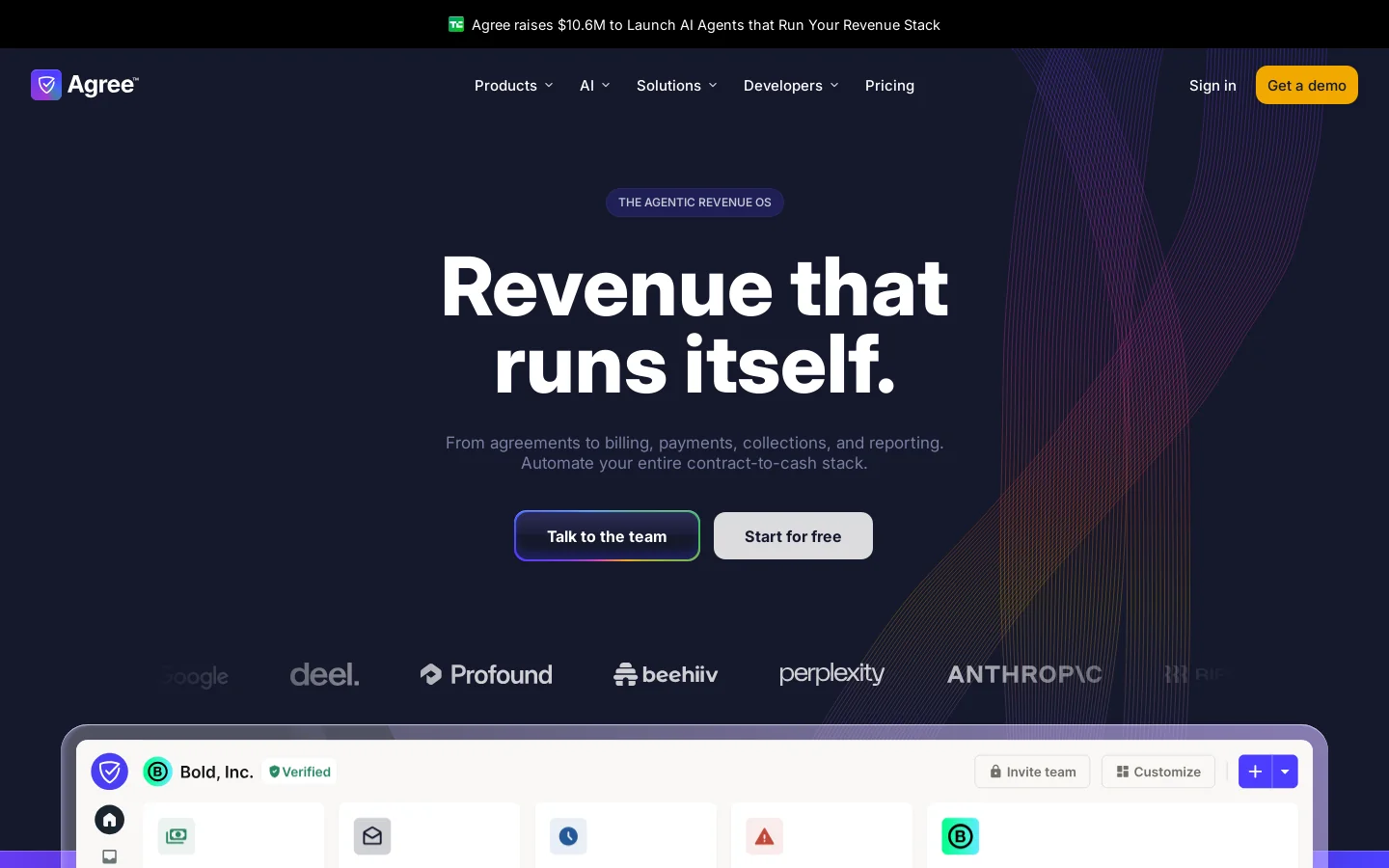 Revenue that runs itself. Homepage screenshot