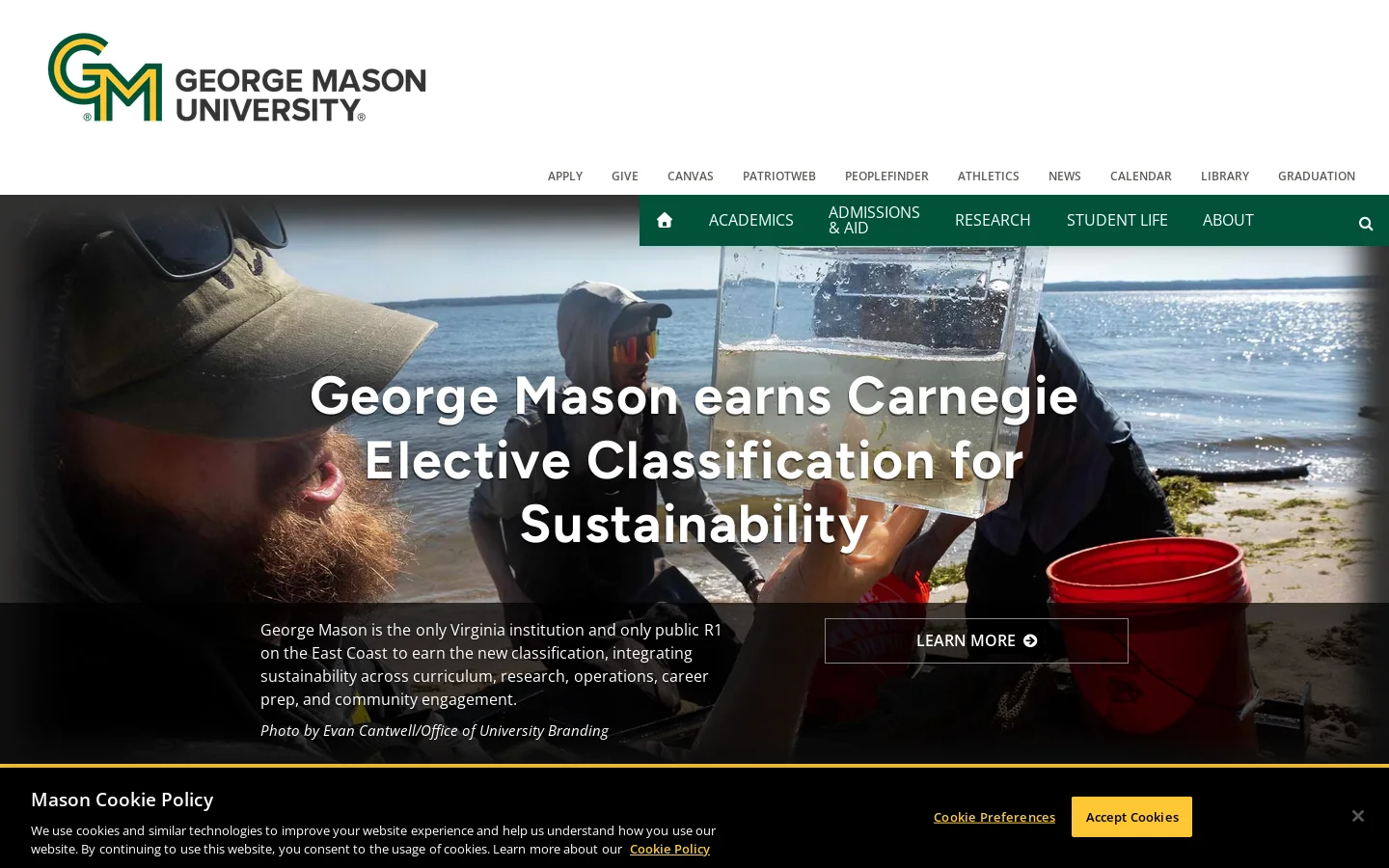 A Top 50 Public R1 Research University | George Mason University Homepage screenshot