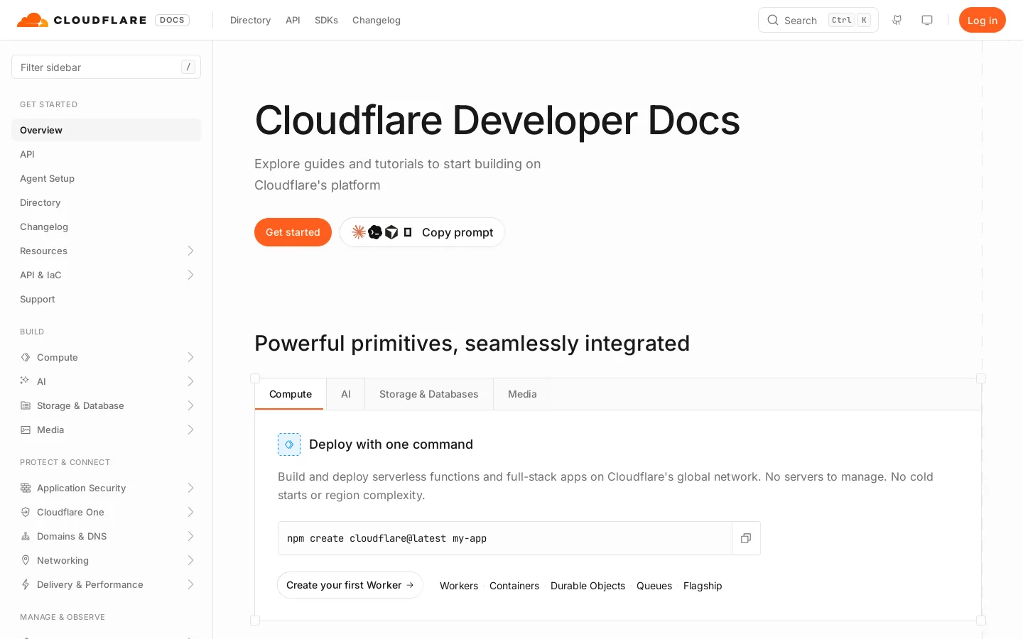 Cloudflare Developer Docs | Cloudflare Docs Homepage screenshot