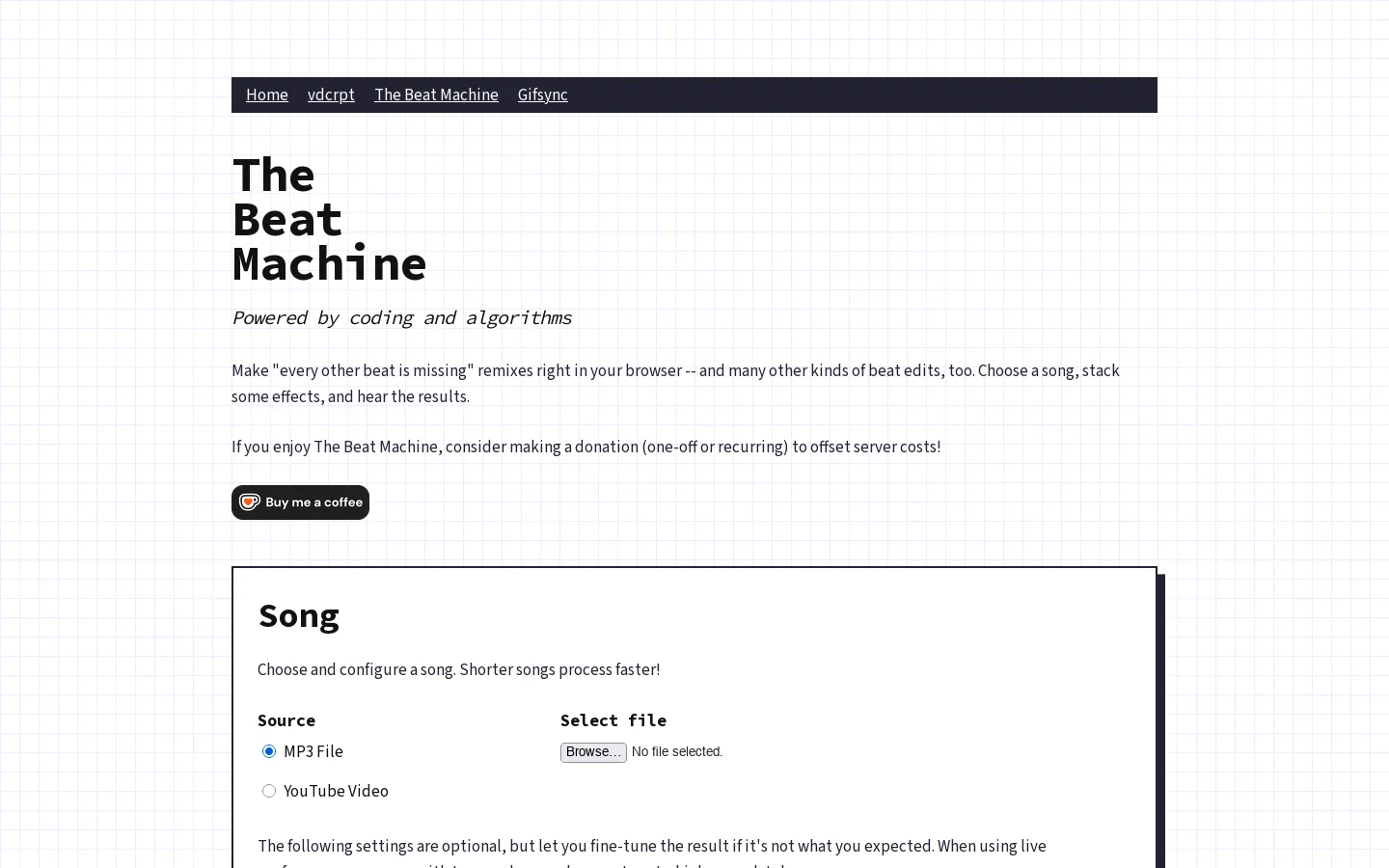 The Beat Machine Homepage screenshot