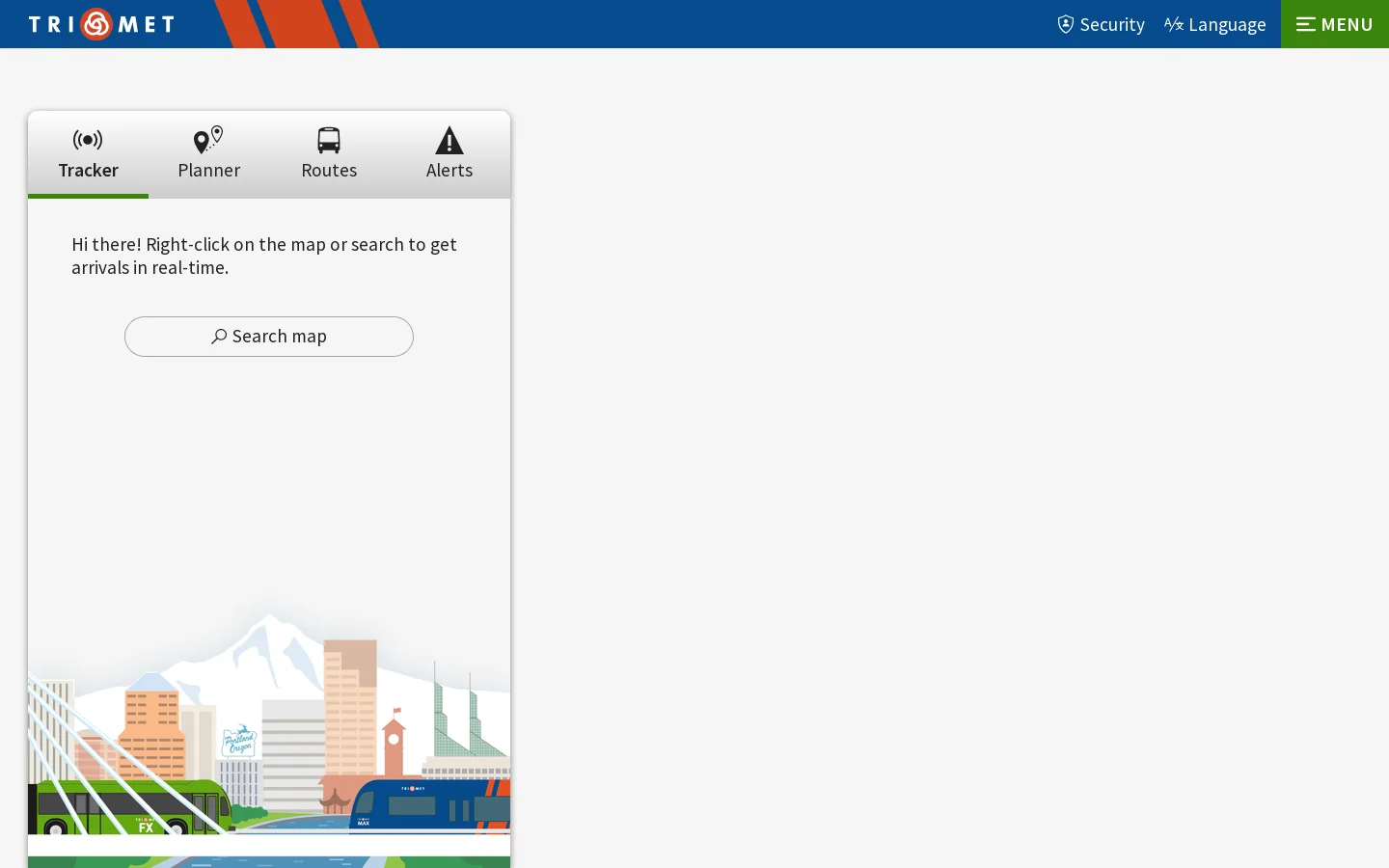Plan and track your trip on TriMet Homepage screenshot