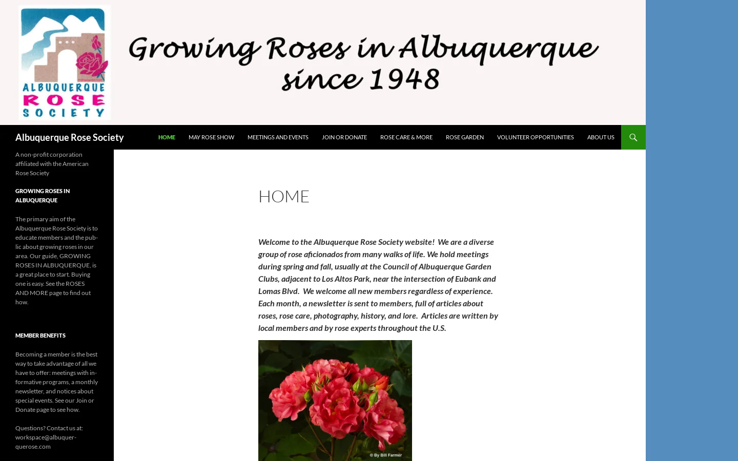Albuquerque Rose Society Homepage screenshot