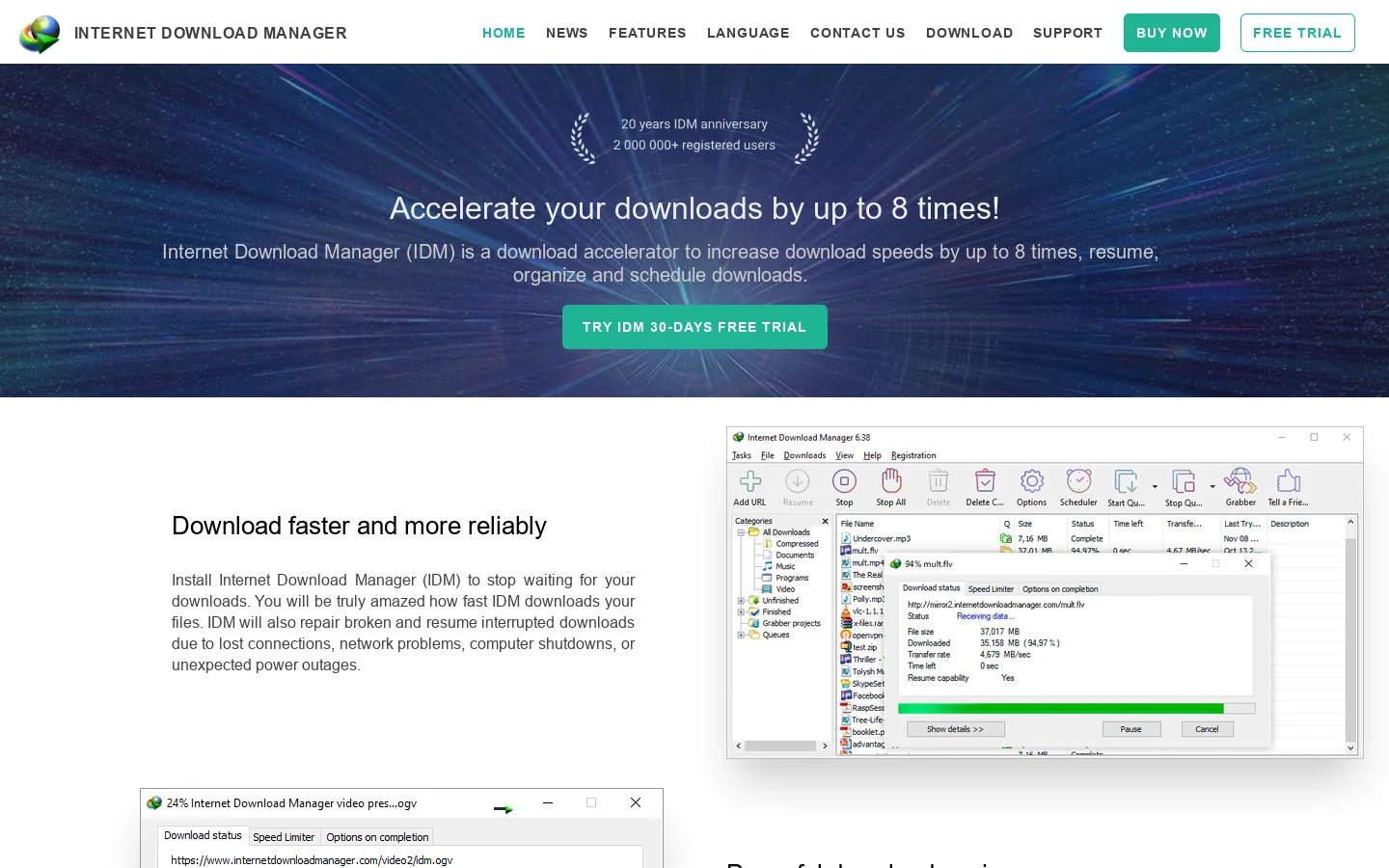 Internet Download Manager is a powerful download accelerator Homepage screenshot
