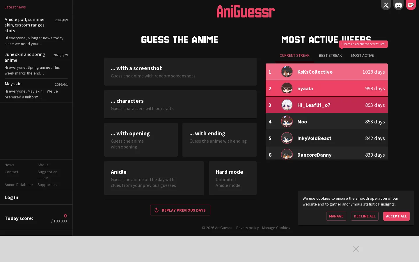 AniGuessr Homepage screenshot