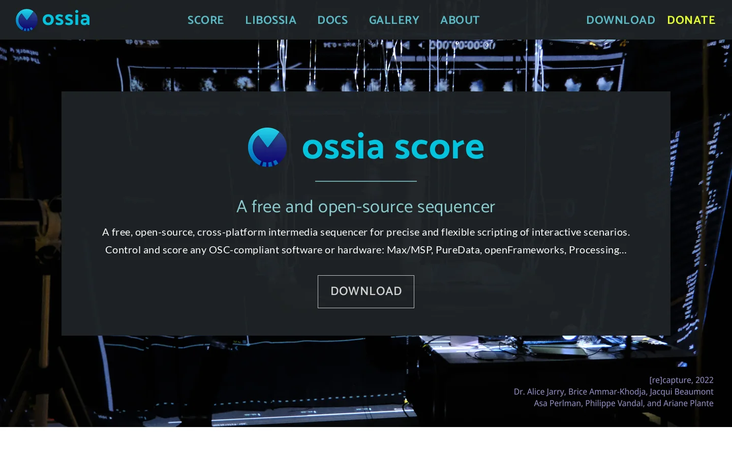 ossia Homepage screenshot