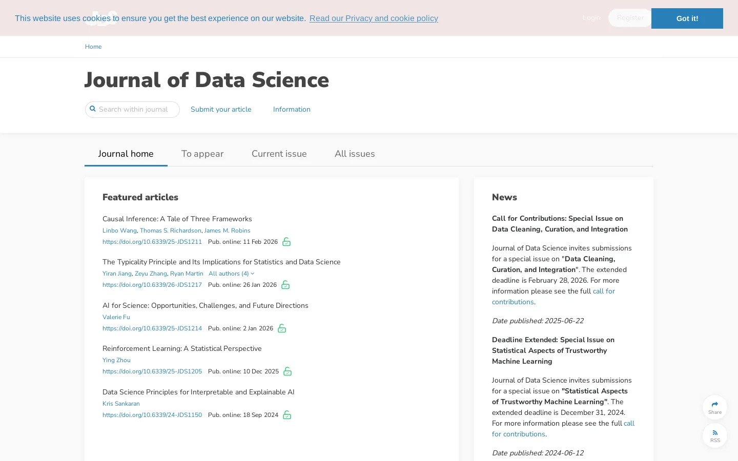 Journal of Data Science Homepage screenshot