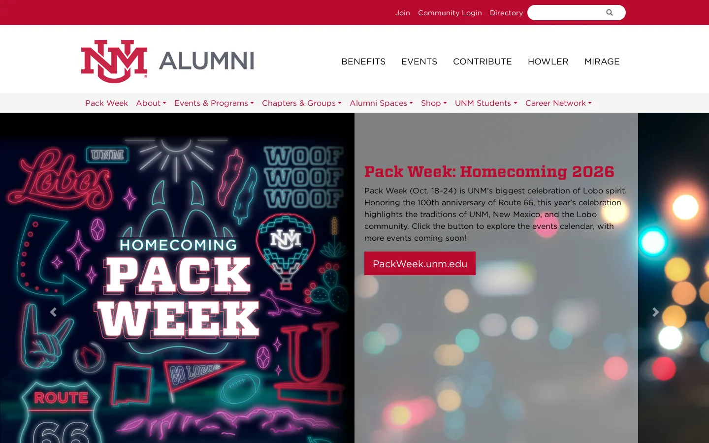 UNM Alumni Connect Homepage screenshot
