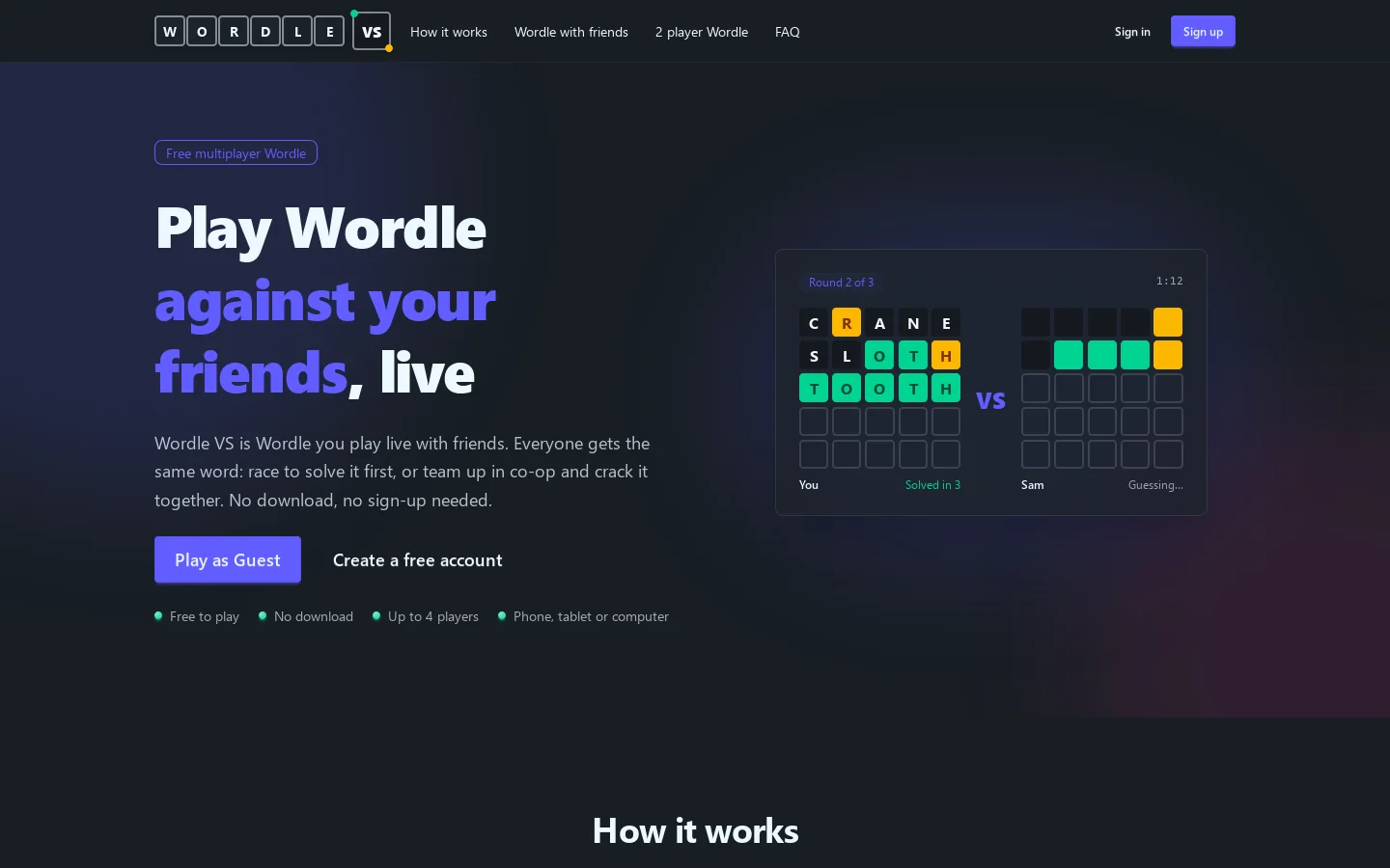 Wordle VS Homepage screenshot