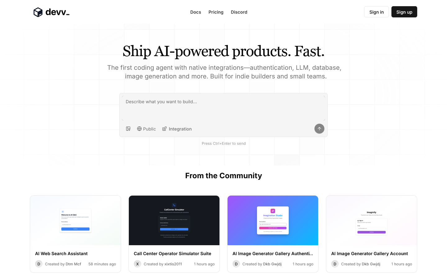 Devv Homepage screenshot