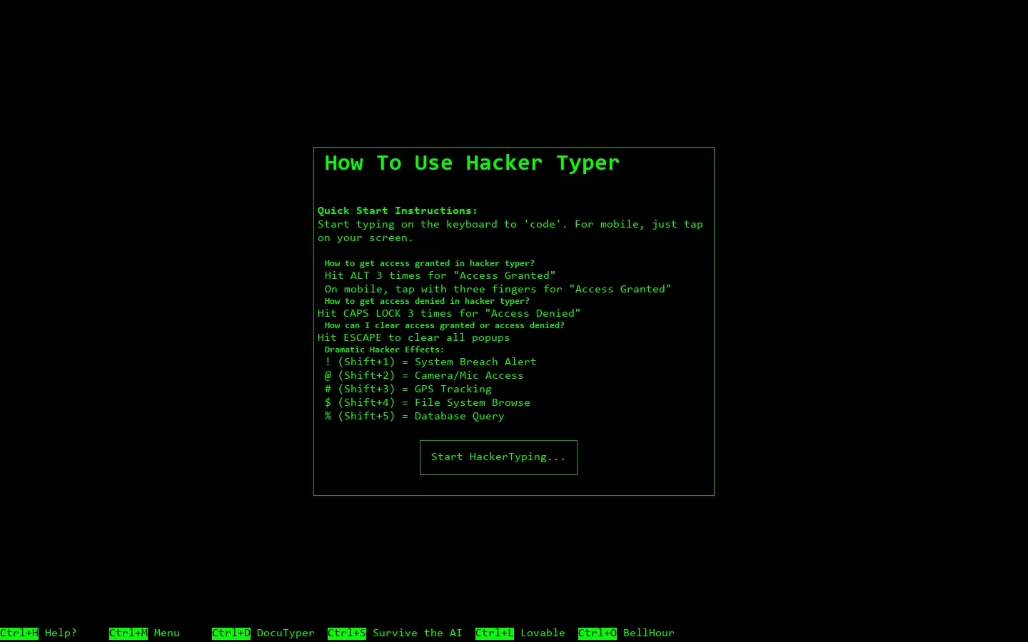 Hacker Typer Homepage screenshot