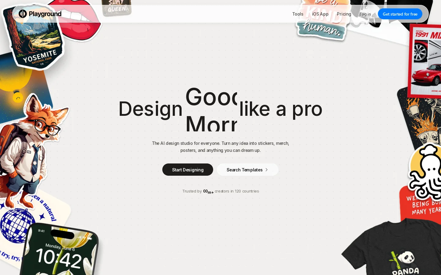 Free AI Design Tool: Logos, T-Shirts, Social Media - Playground Homepage screenshot