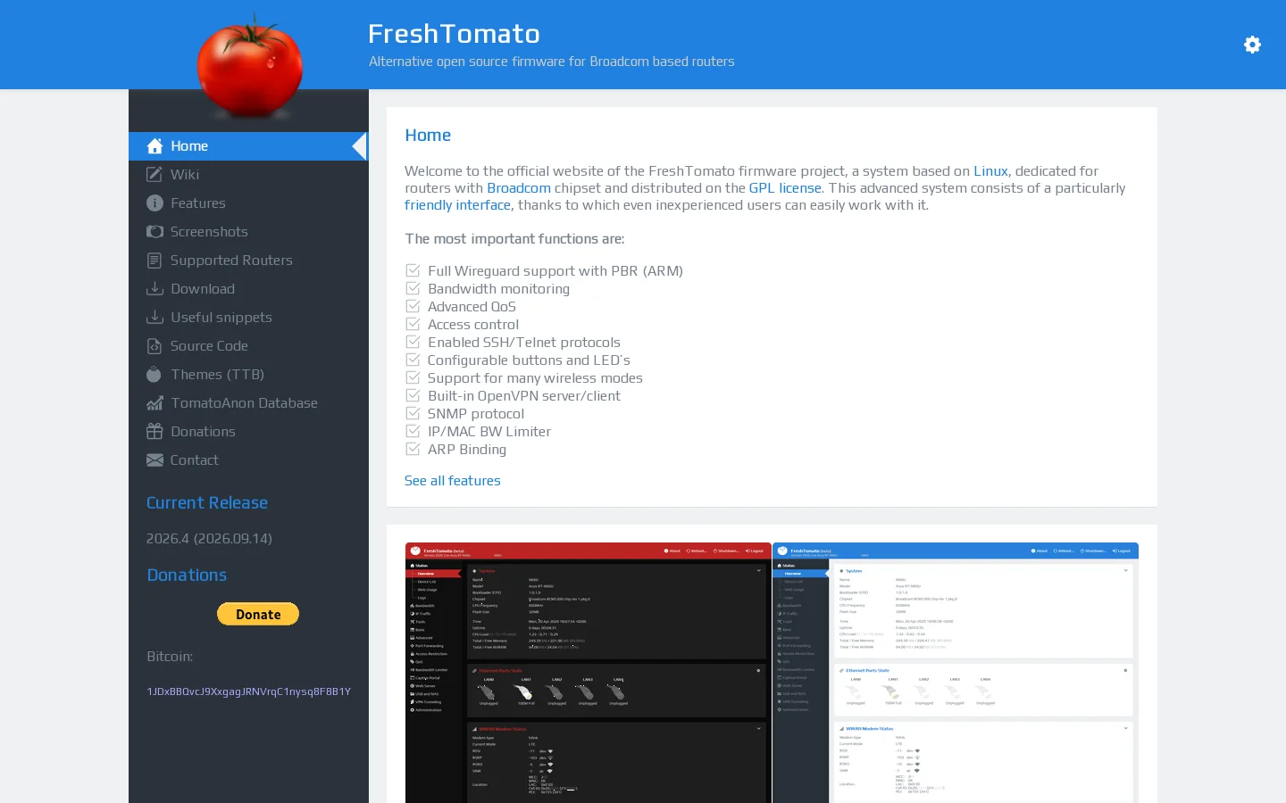 FreshTomato Homepage screenshot