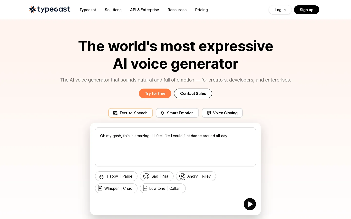 Typecast Homepage screenshot