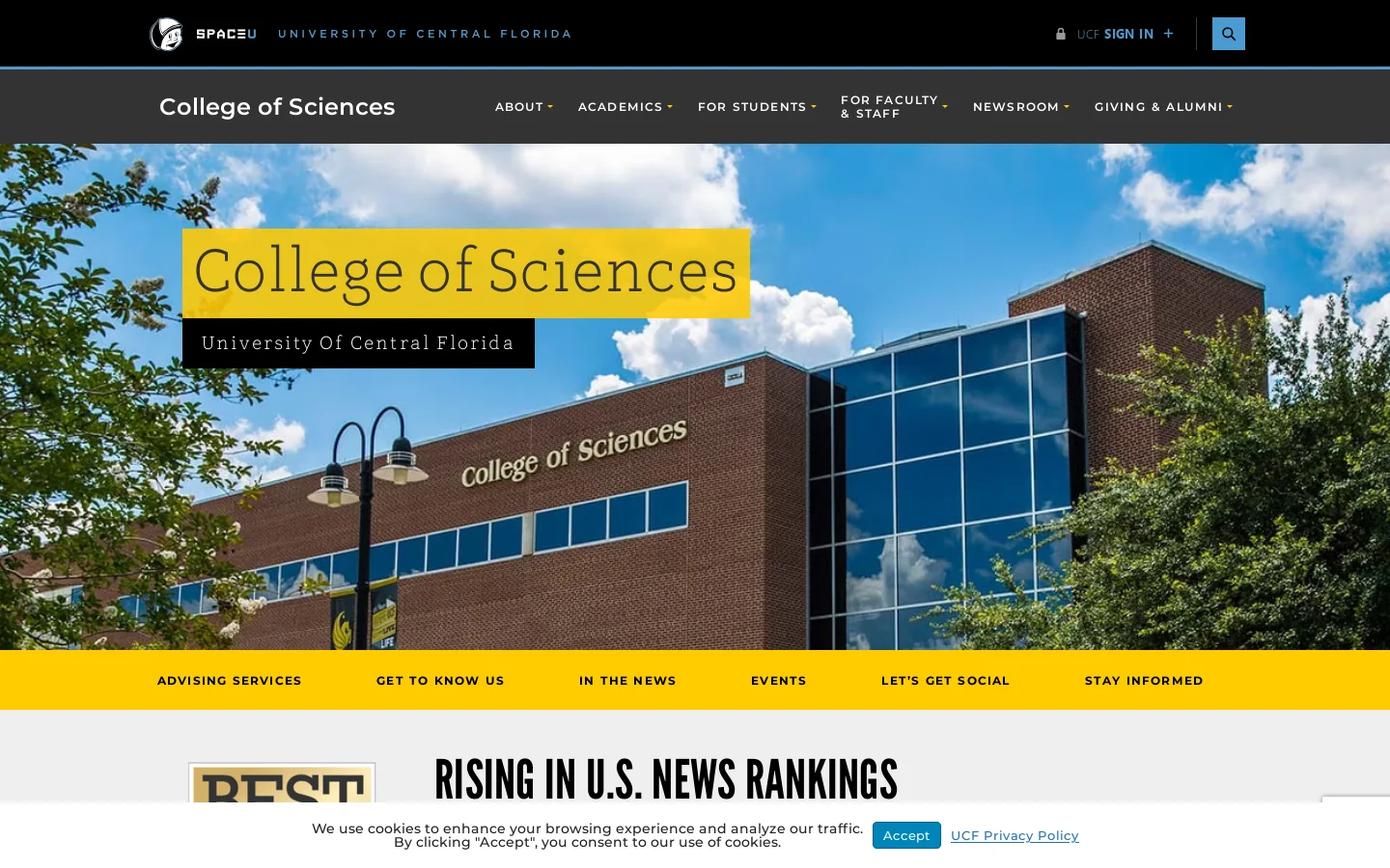 UCF College of Sciences Homepage screenshot
