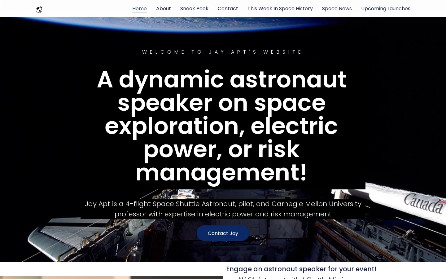 Astronaut speaker Jay Apt Homepage screenshot