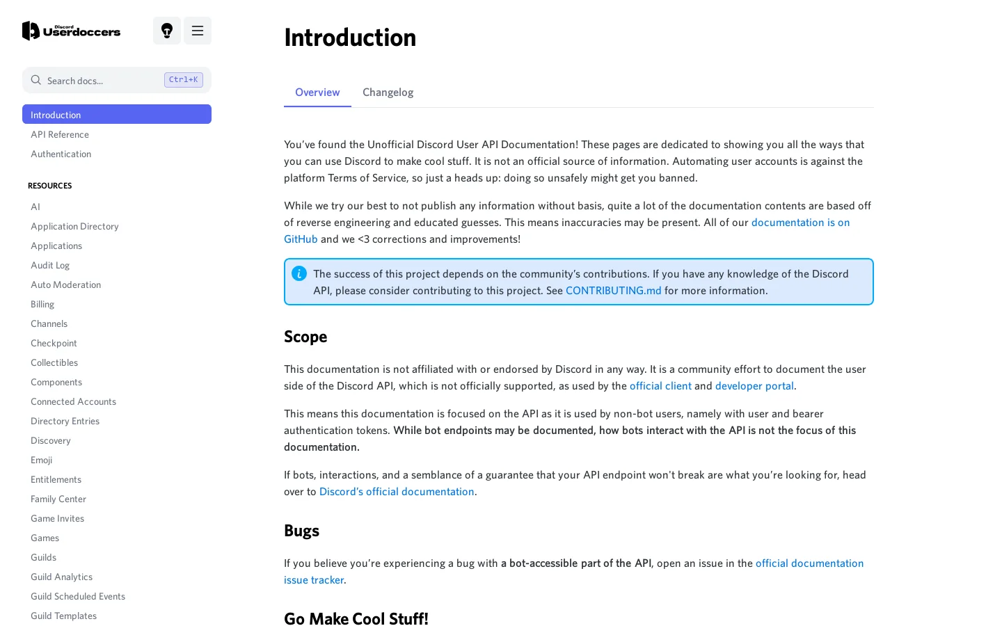 Introduction - Discord Userdoccers Homepage screenshot
