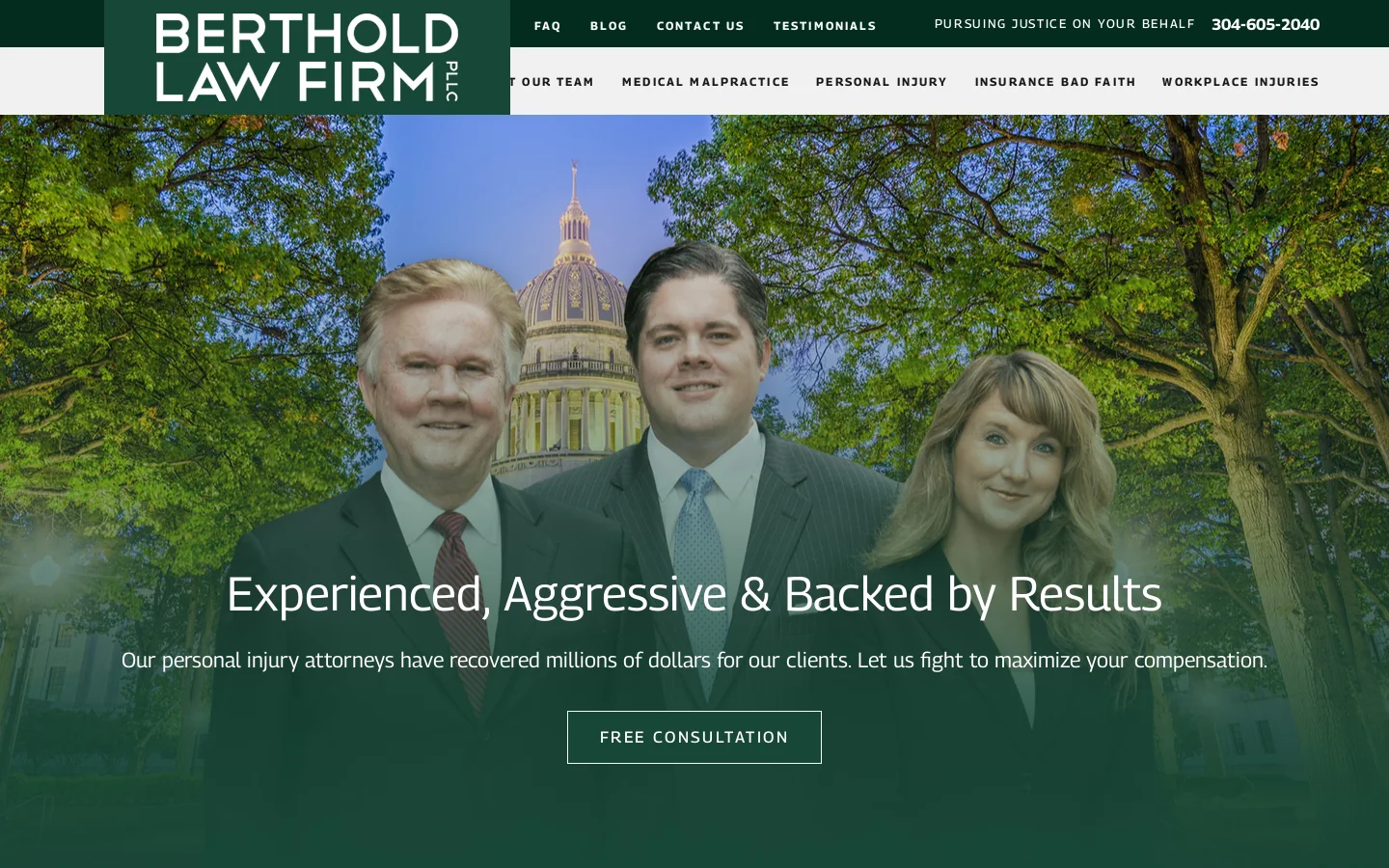 Charleston, WV Personal Injury Lawyer | Berthold Law Firm, PLLC Homepage screenshot