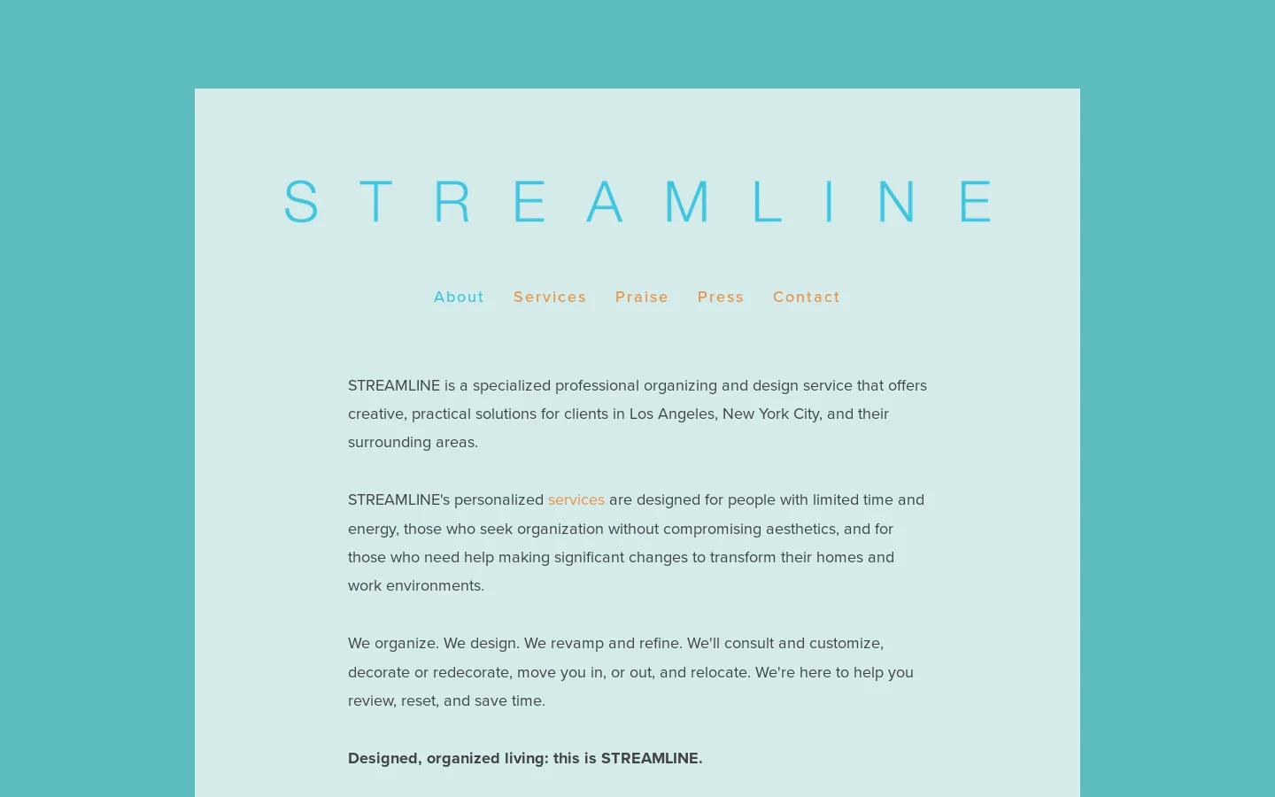 STREAMLINE Homepage screenshot