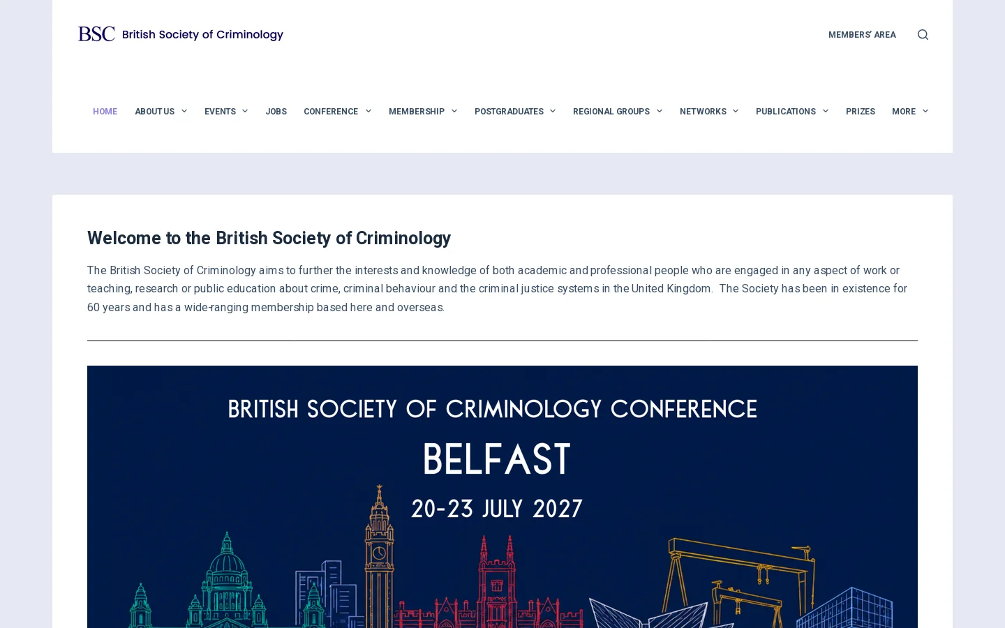 British Society of Criminology Homepage screenshot