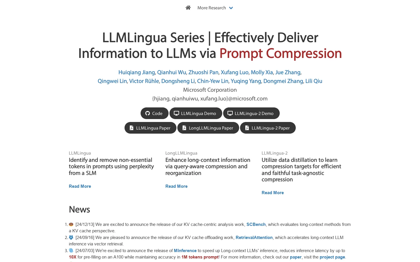 LLMLingua Series Homepage screenshot