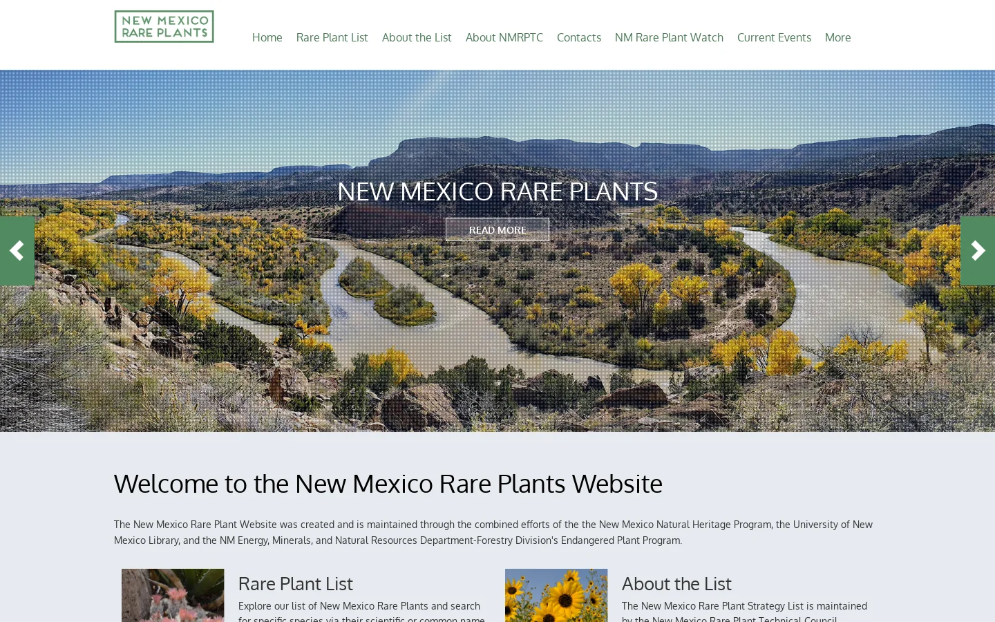 Welcome to the New Mexico Rare Plants Website | New Mexico Rare Plants Homepage screenshot