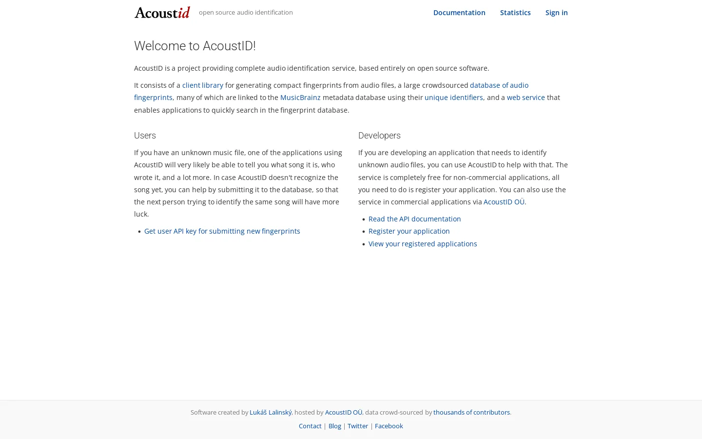 AcoustID Homepage screenshot